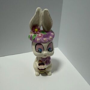 Ceramic Bunny Figurine with Purple Hat
